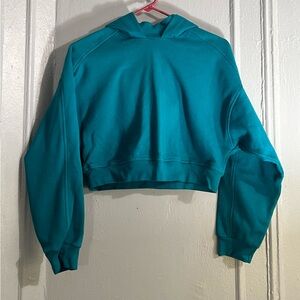 Mock-neck Turquoise Cropped Hoodie